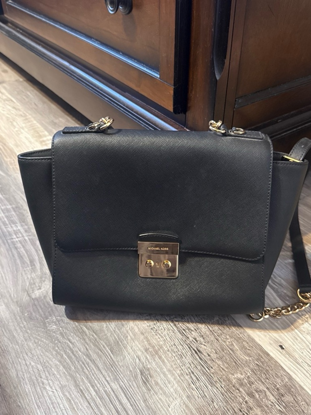 Michael Kors Black Saffiano Crossbody with Gold Hardware